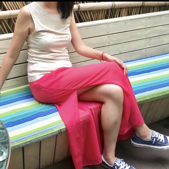 Pink Maxi Skirt with Side Slits - Picture 1 of 2